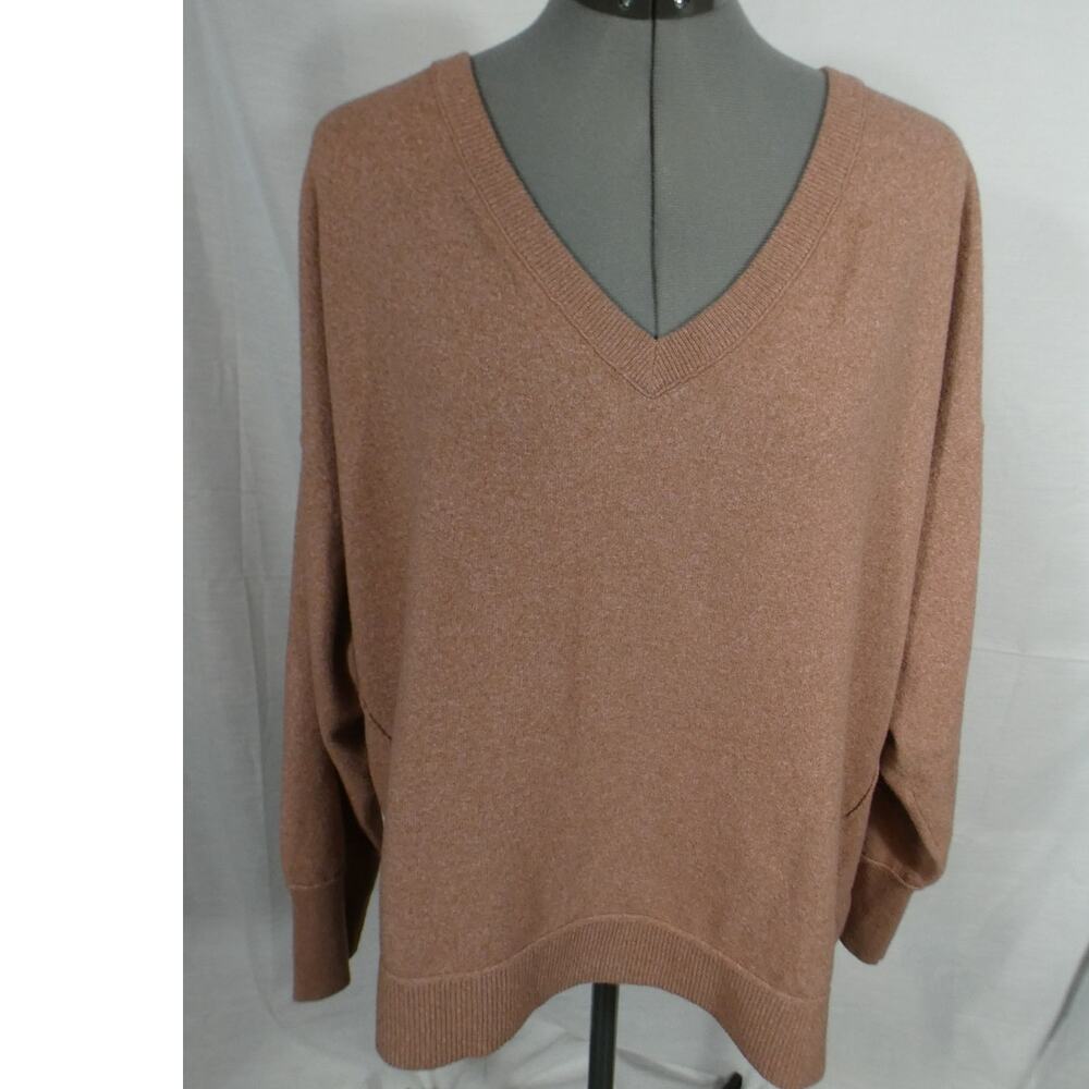 Lucky Brand Women's XL Pink Knit Sweater V-Neck Long Sleeves Casual Festival